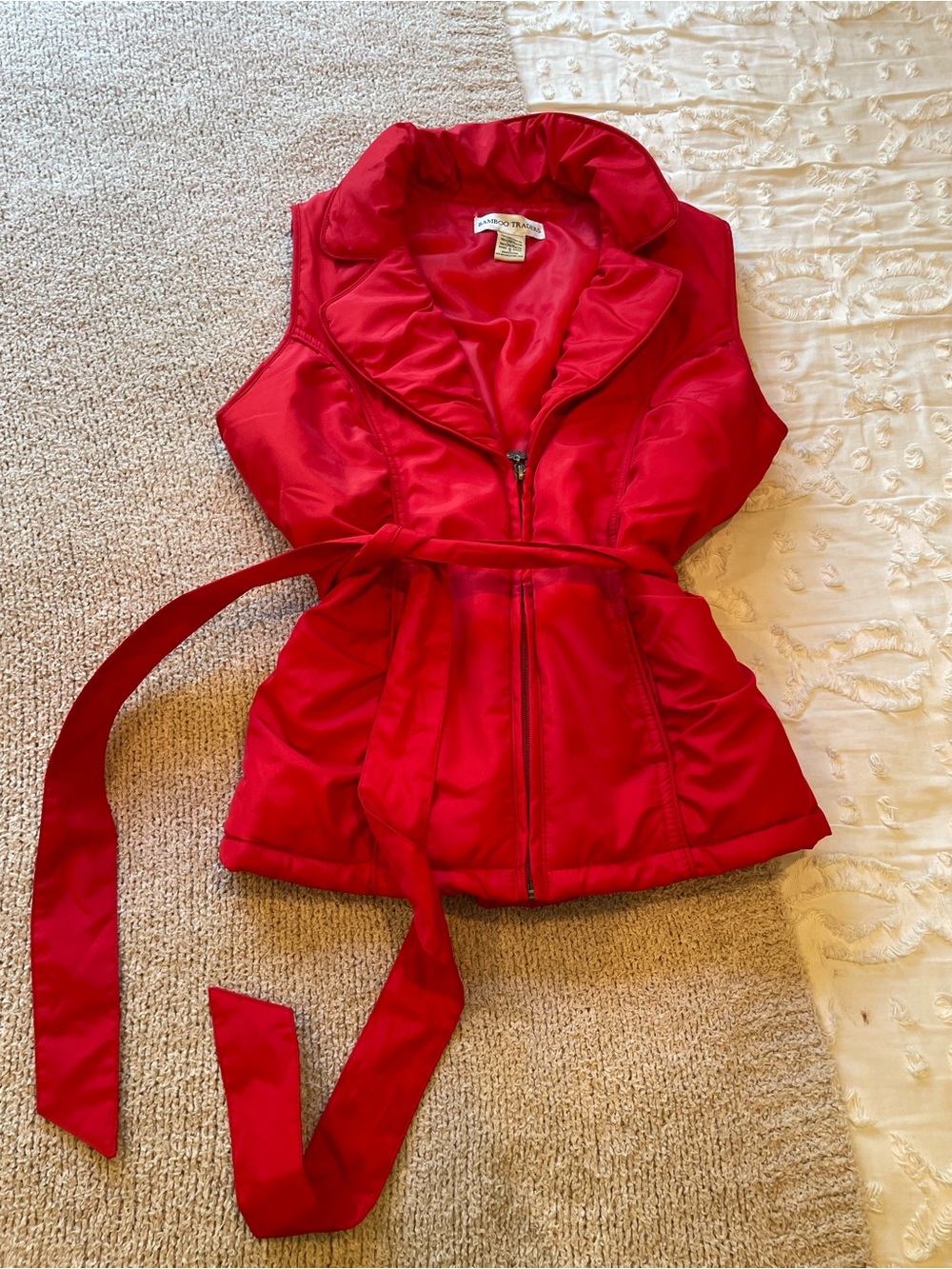 Bamboo Traders Red Sleeveless Puffer Vest with Belt - size medium
